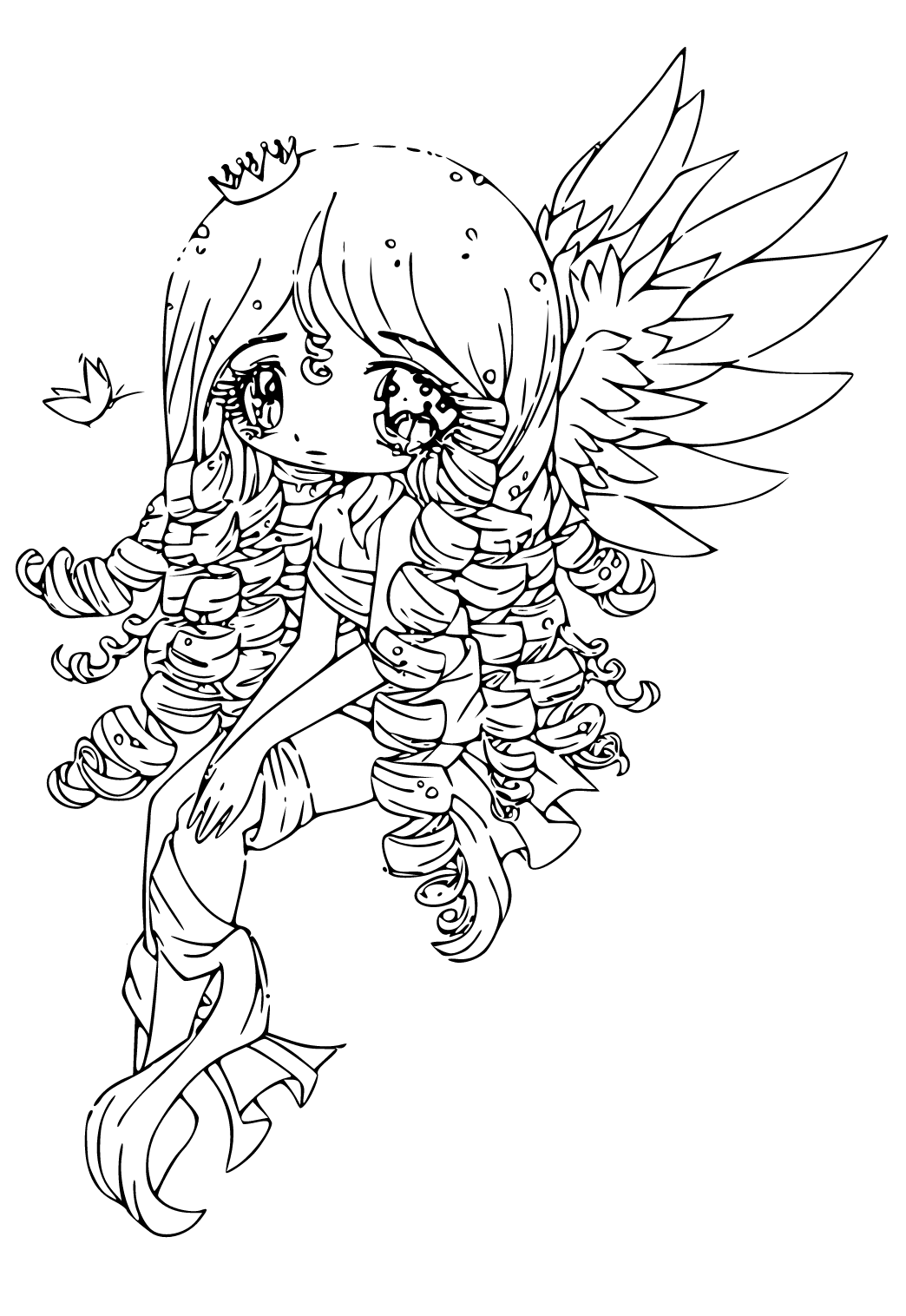 Free printable chibi wings coloring page for adults and kids