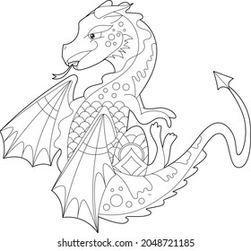 Fancy dragon on white background contour stock vector royalty free