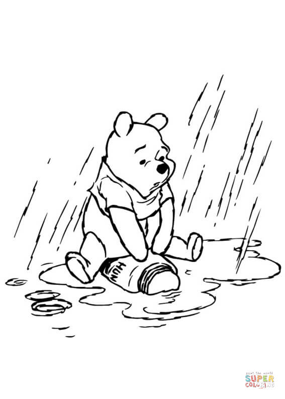 Winnie the pooh in the rainy day coloring page free printable coloring pages