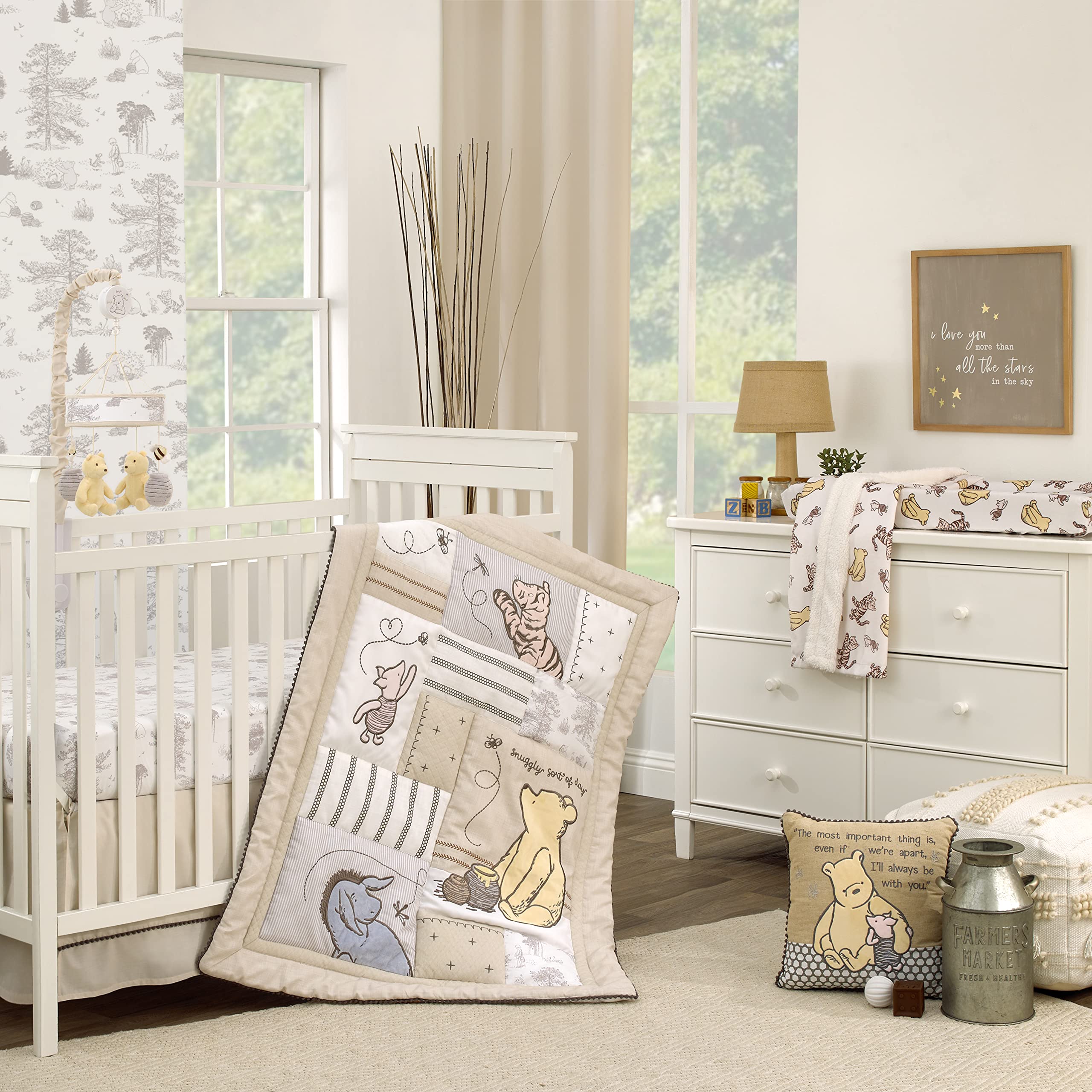 Disney classic pooh hunny fun with piglet and eeyore the hundred acre woods taupe piece nursery crib bedding set
