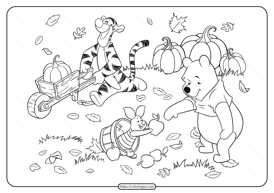 Winnie the pooh and friends fall coloring page