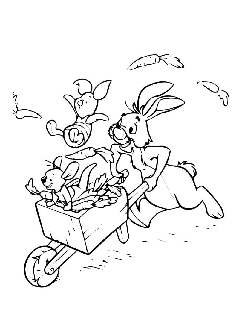 Piglet with roo and rabbit coloring page