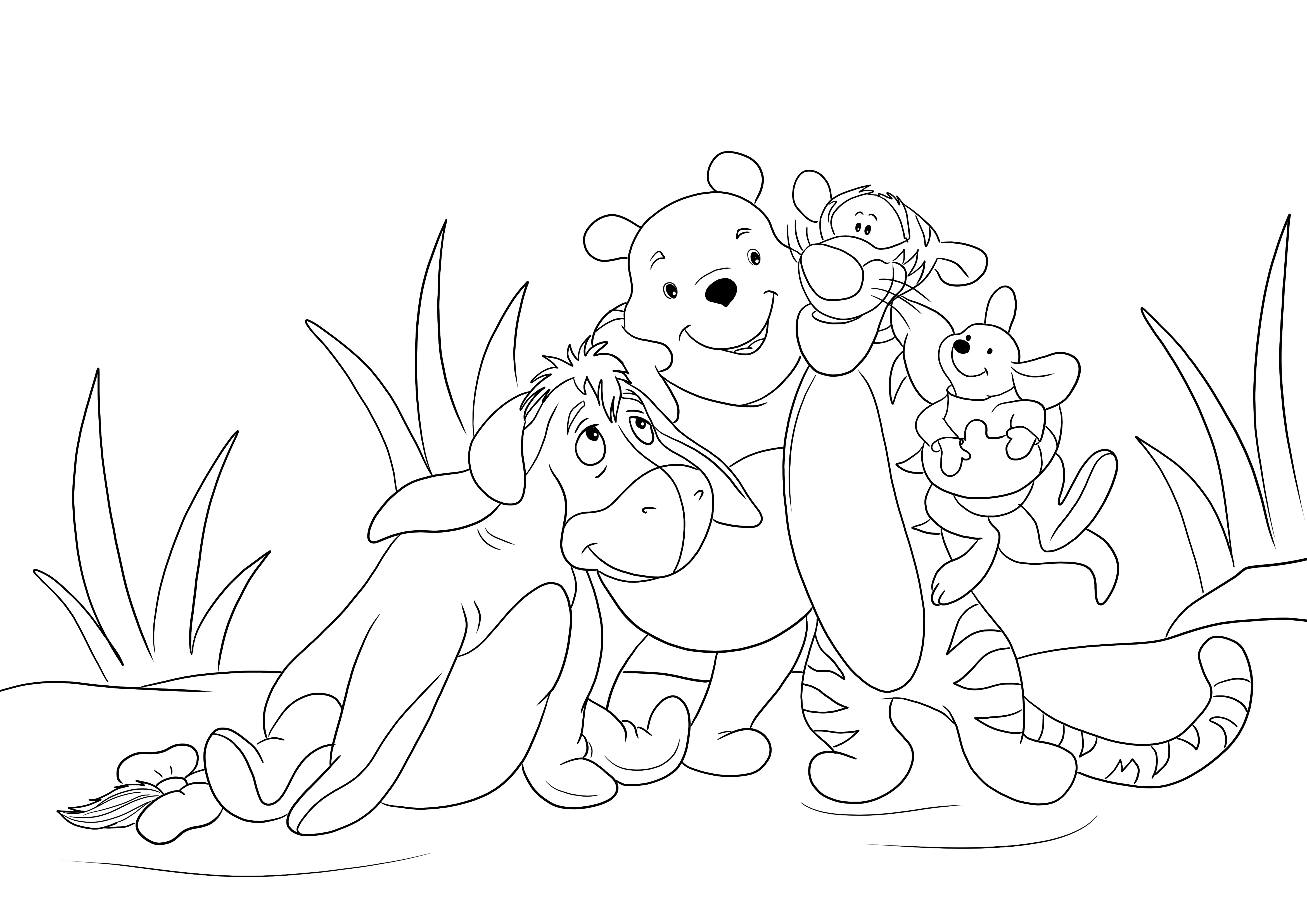 Winnie and friends free to color and print picture for all fans