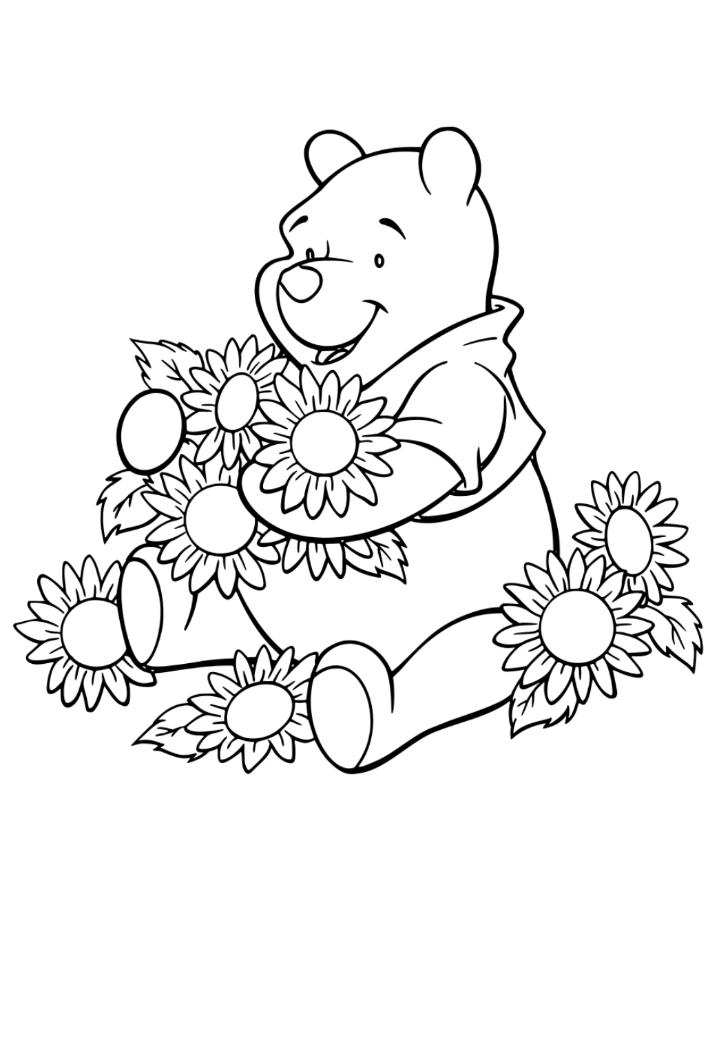 Free printable winnie the pooh flowers coloring page for adults and kids