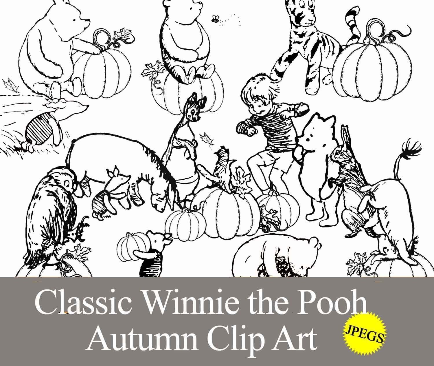 Classic winnie the pooh fall jpeg clip art graphics for thanksgiving halloween party coloring pages journals transfers digital printable