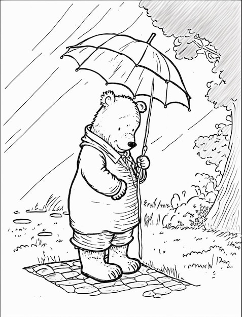 Premium ai image coloring pages of winnie the pooh with umbrella generative ai