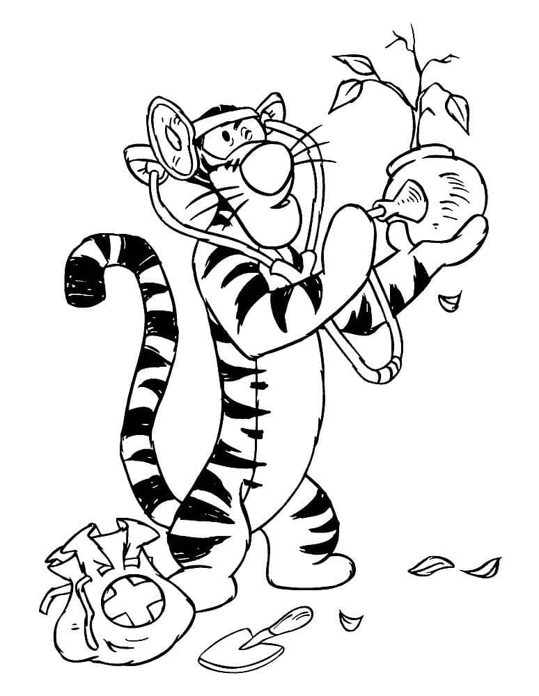 Tiger from winnie the pooh being a doctor coloring page