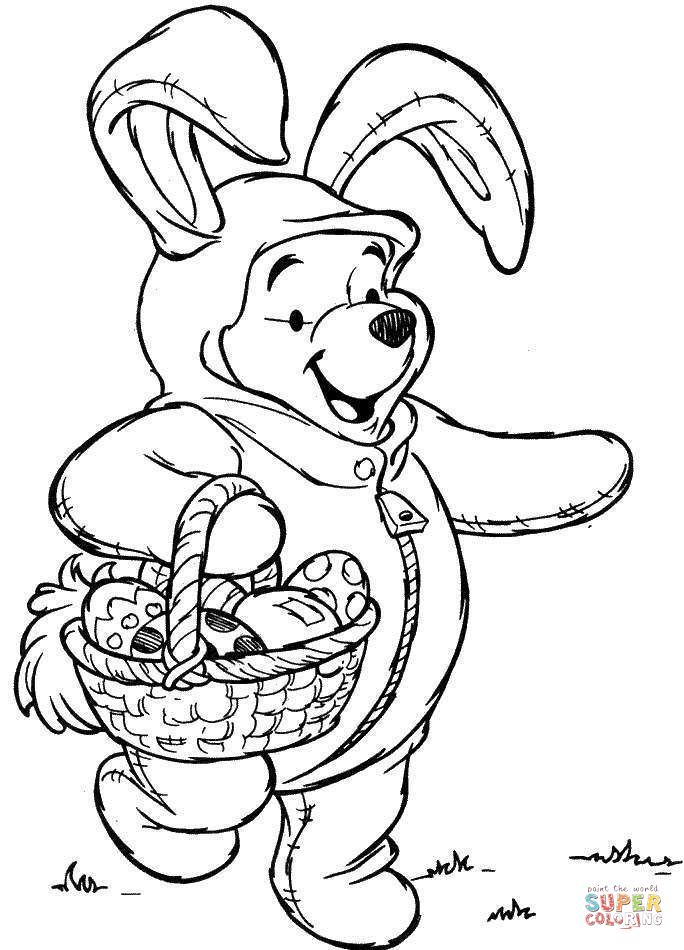 Winnie pooh with easter basket coloring page free printable coloring pages