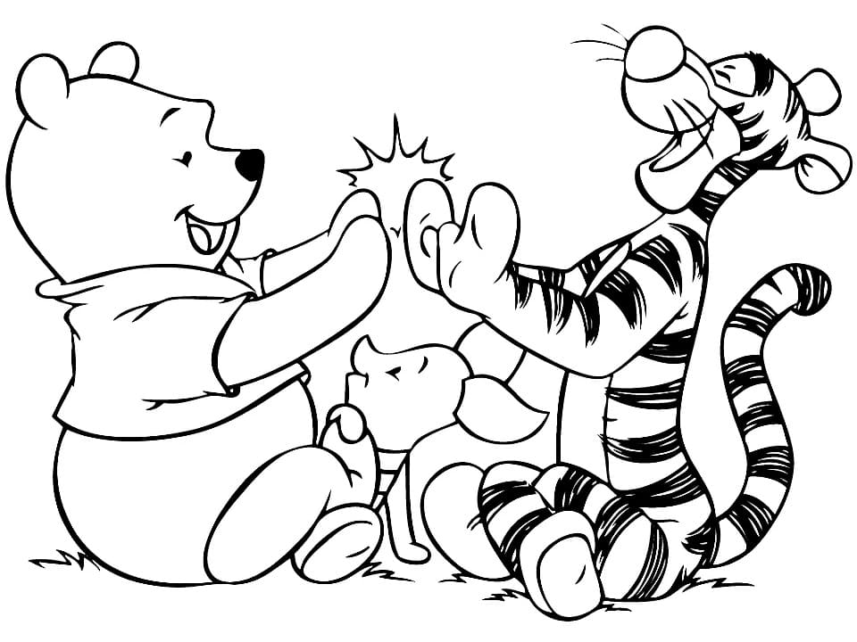 Pooh with tigger and piglet coloring page