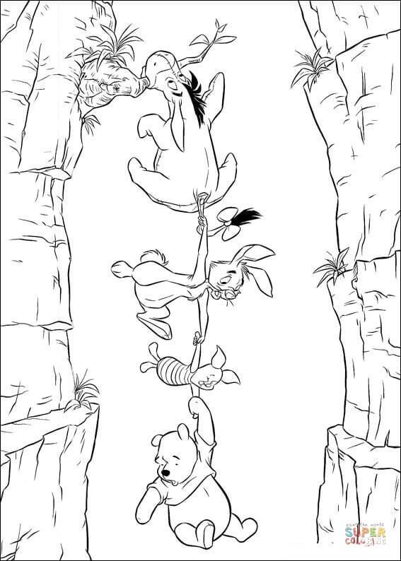 Winnie the pooh piglet rabbit and eeyore coloring page free printable coloring pages