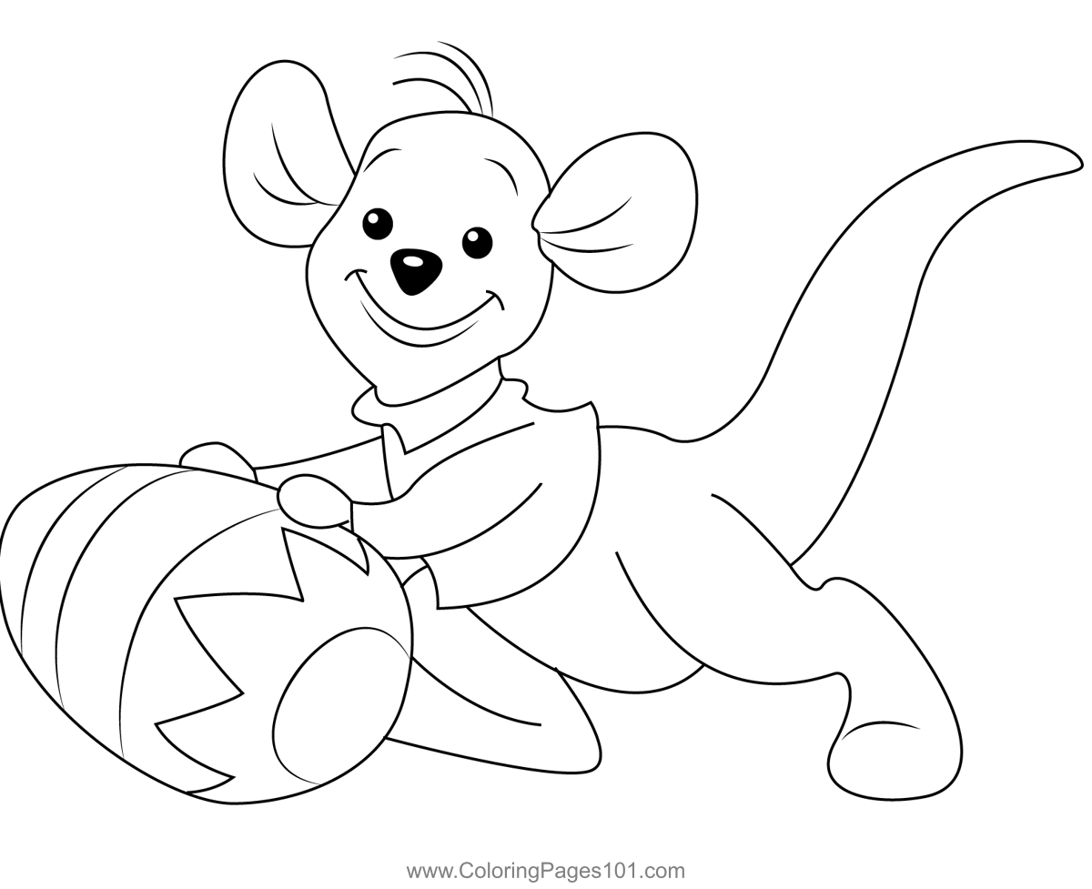 Roo rolling easter egg coloring page for kids