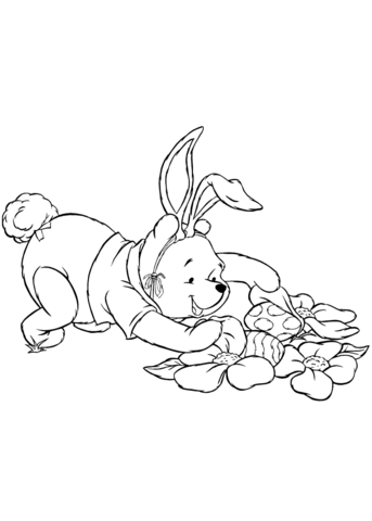 Winnie the pooh is hunting fro easter eggs coloring page free printable coloring pages