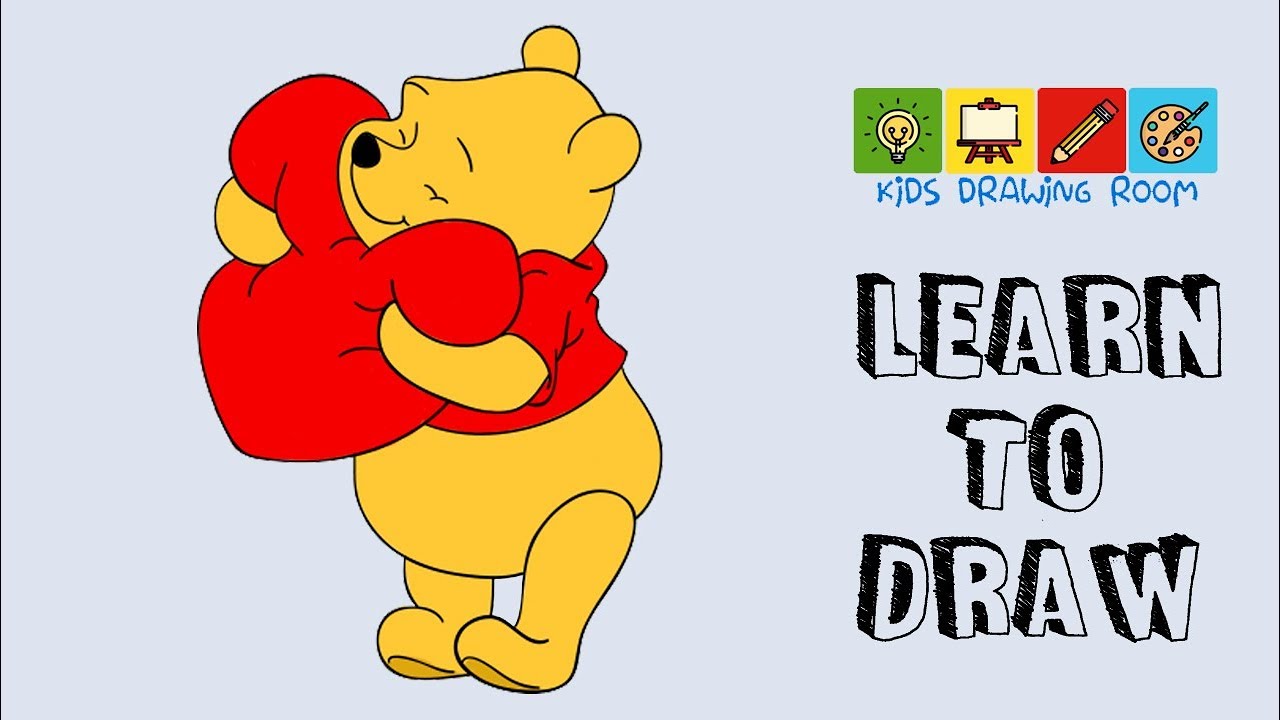 How to draw pooh bear holding a heart