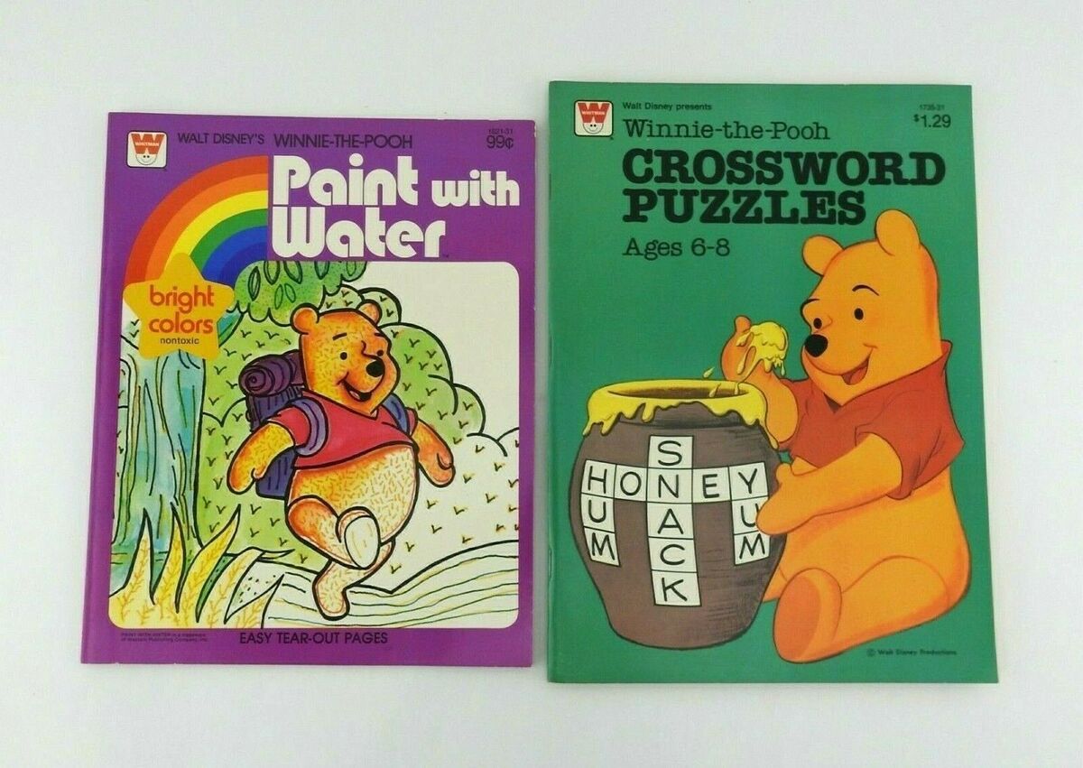 Vintage unused disney winnie the pooh paint water coloring book crossword lot