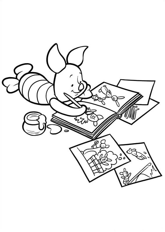 Piglet painting coloring page