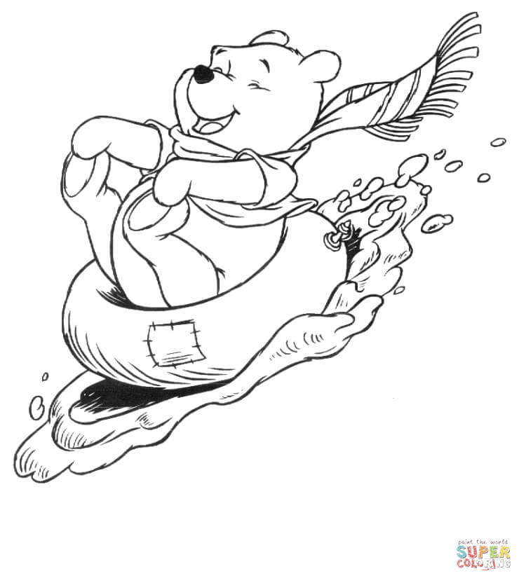Winnie the pooh on a snow tire coloring page free printable coloring pages