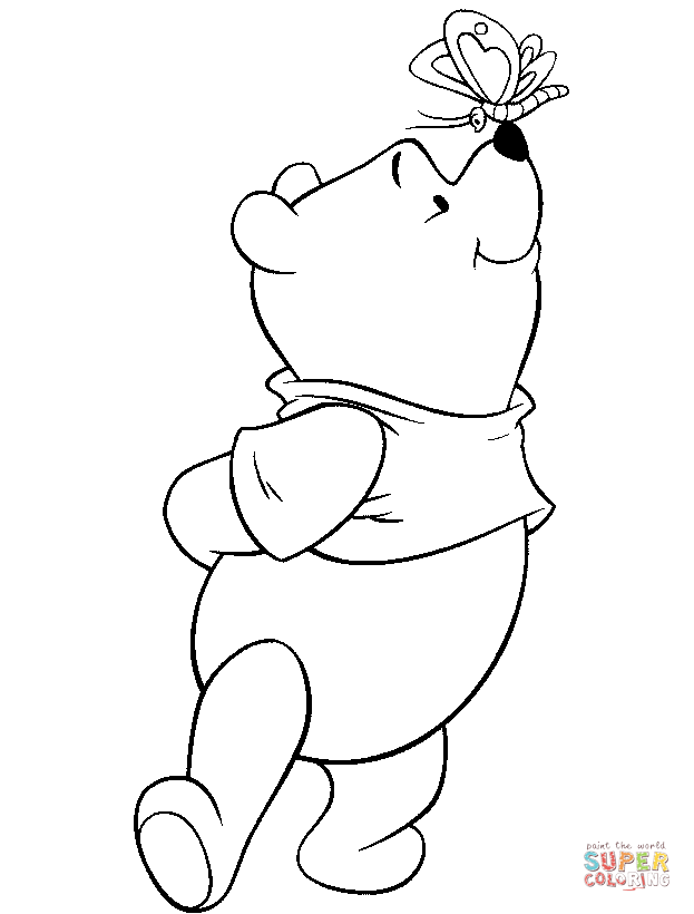 Butterfly on a nose of pooh coloring page free printable coloring pages