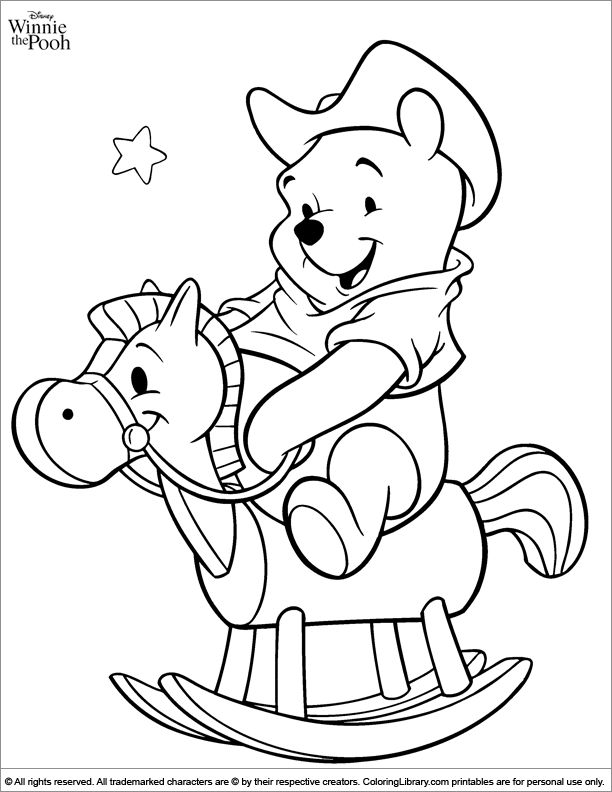 Winnie the pooh cute coloring page winnie is sitting on a wooden horse cute coloring pages disney princess coloring pages disney coloring pages