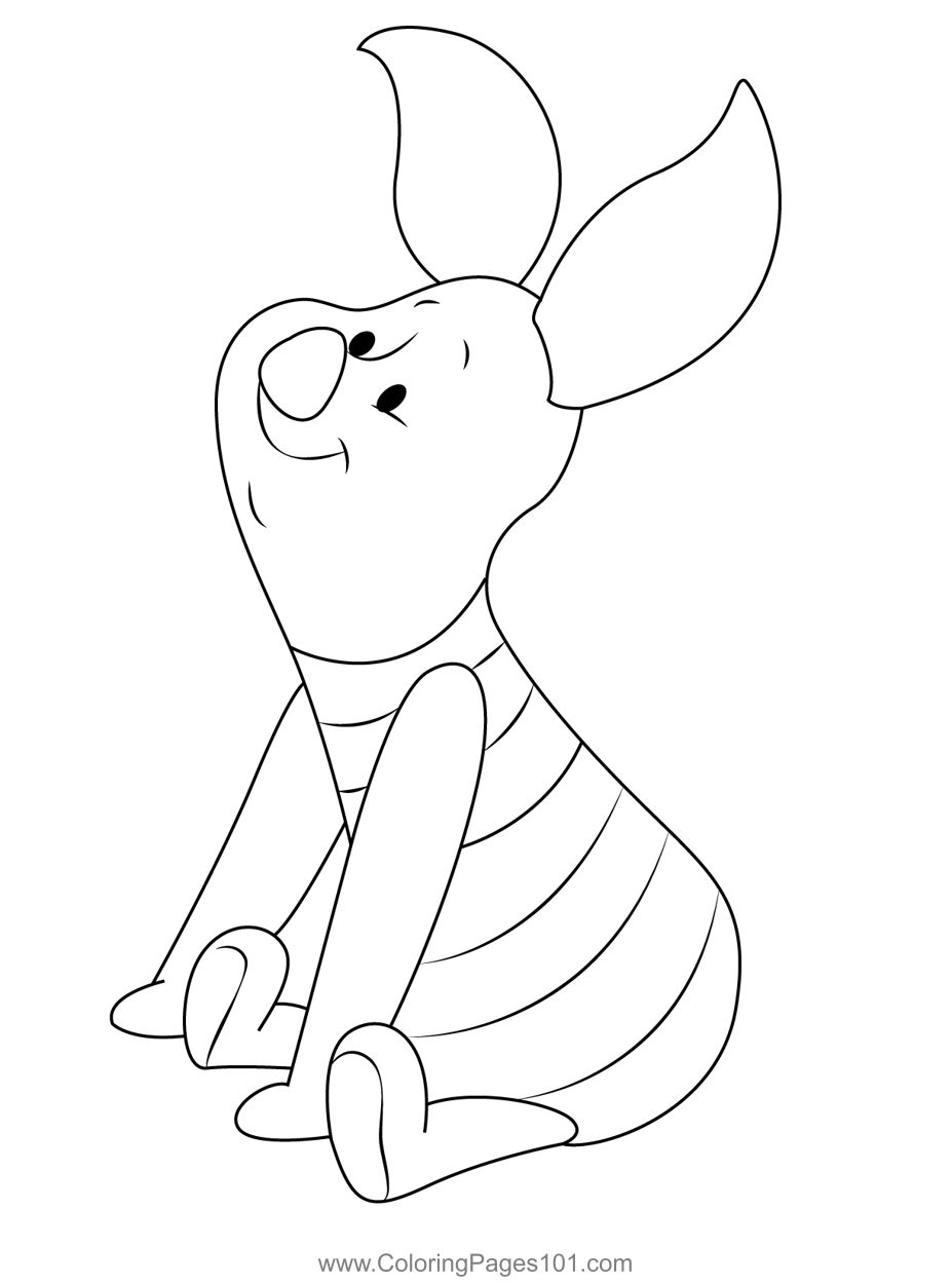 Sit piglet coloring page for kids