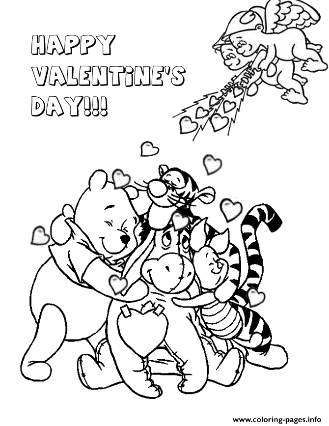 Winnie the pooh and valentine cupids coloring page coloring page printable