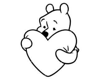 Winnie the pooh valentines day heart png svg cricut cut file silhouette cut file instant download