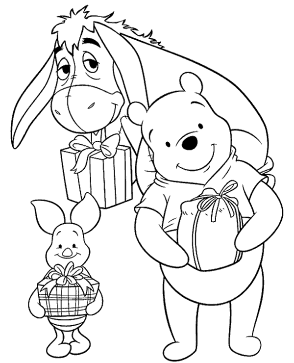 Pooh eeyore piglet christmas coloring page
