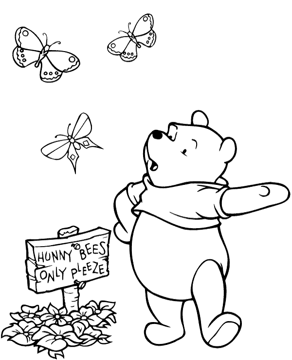 Winnie the pooh and butterflies coloring page