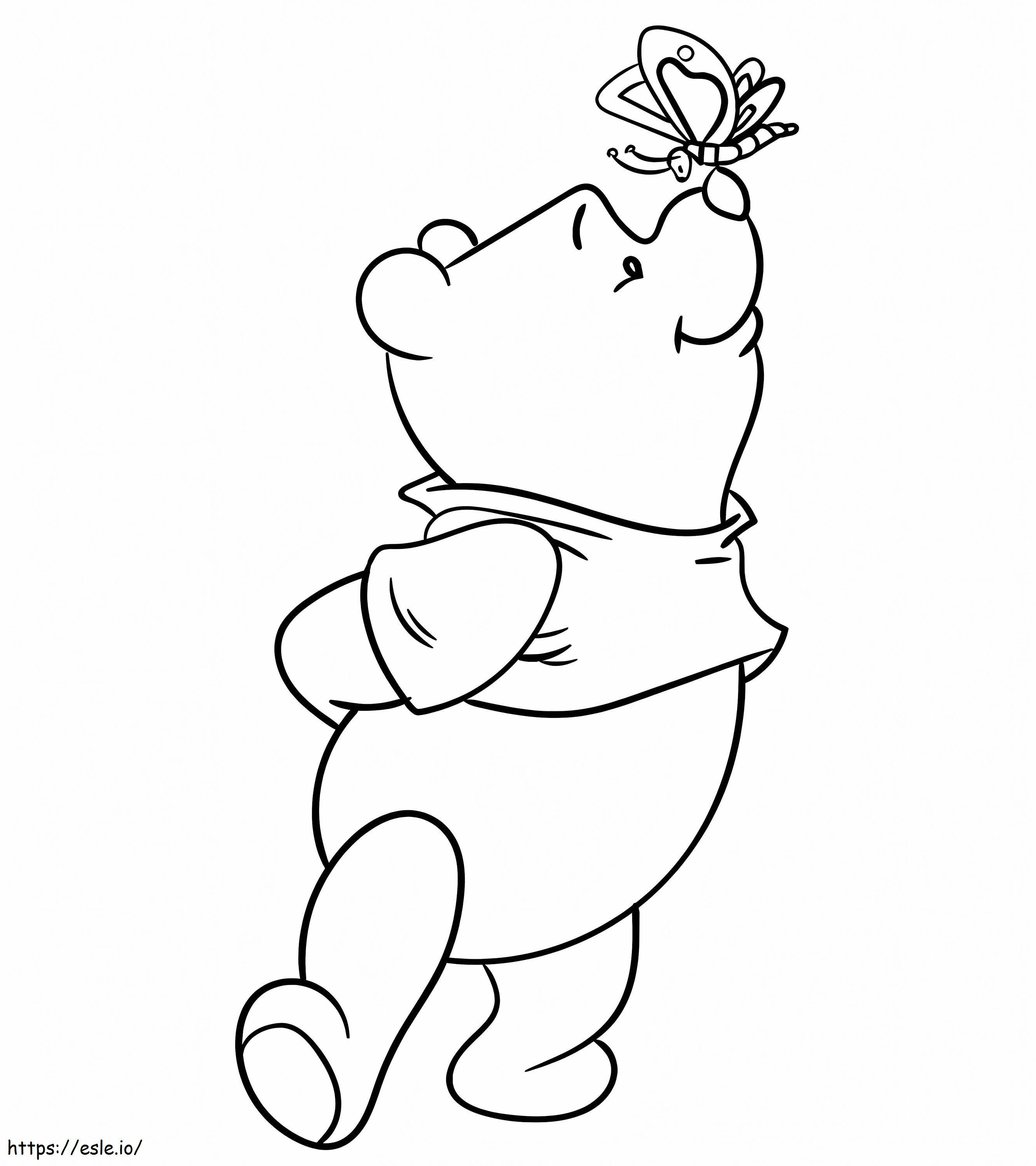 Cute winnie de pooh with butterfly coloring page