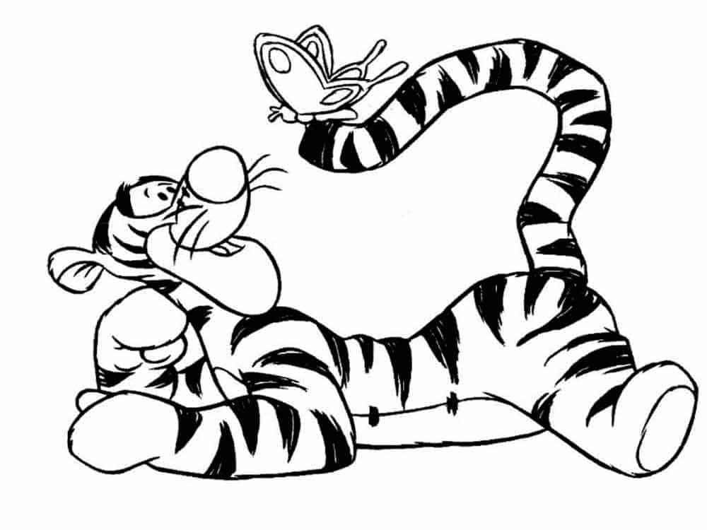 Tiger from the winnie the pooh and a butterfly coloring page