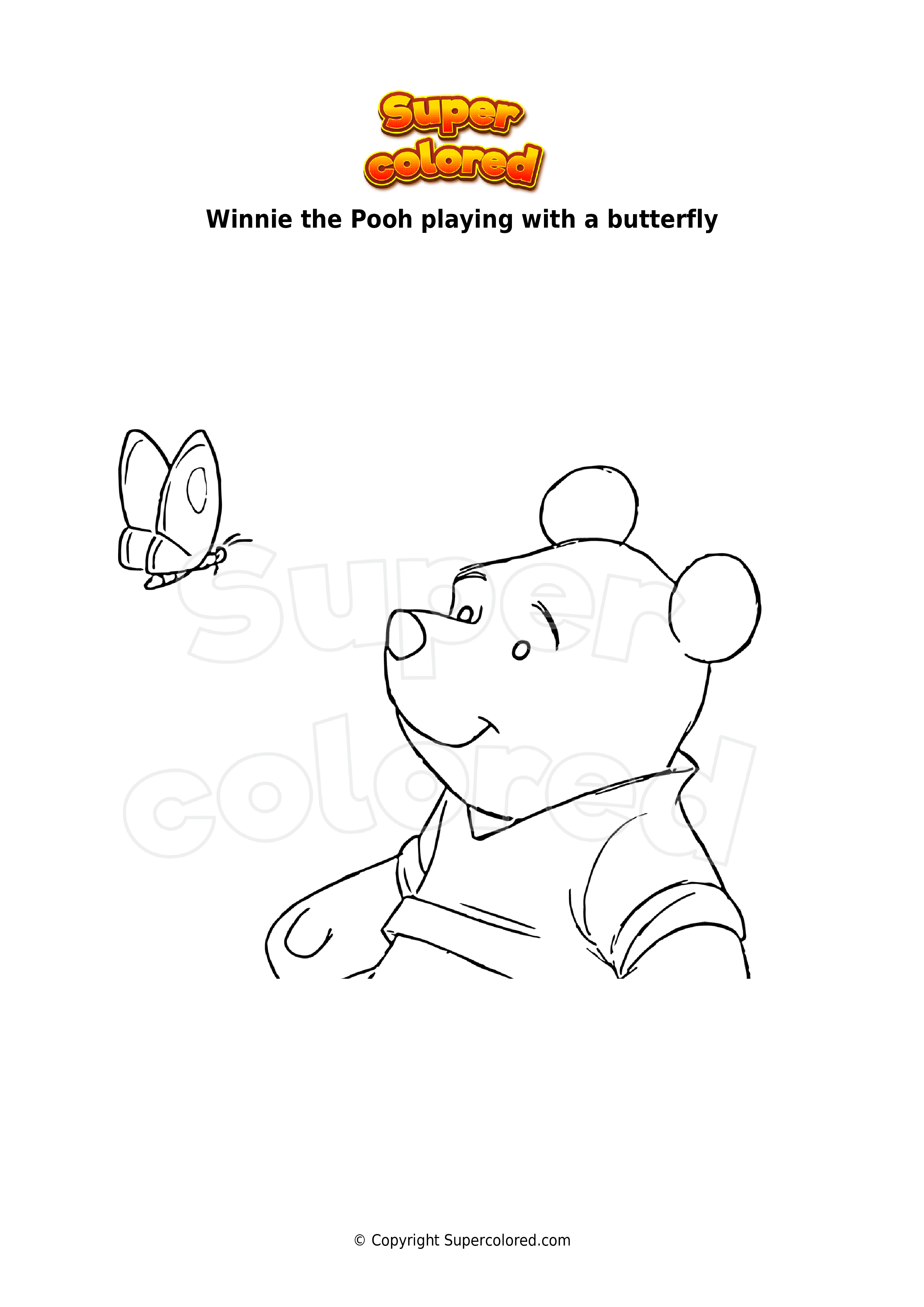 Coloring page winnie the pooh playing with a butterfly