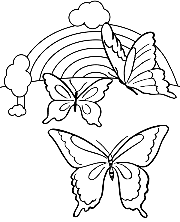 Three butterflies coloring page rainbow coloring sheet