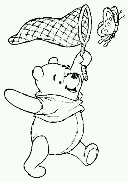 Pooh chasing butterfly coloring page tegning grafisk sten kunst