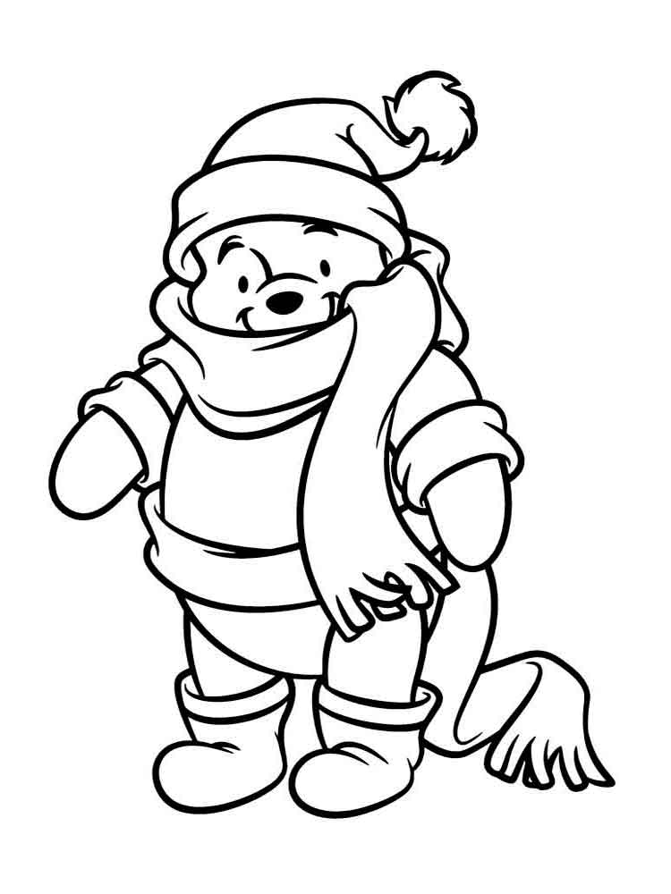 With winnie the pooh wearing winter accessories coloring page