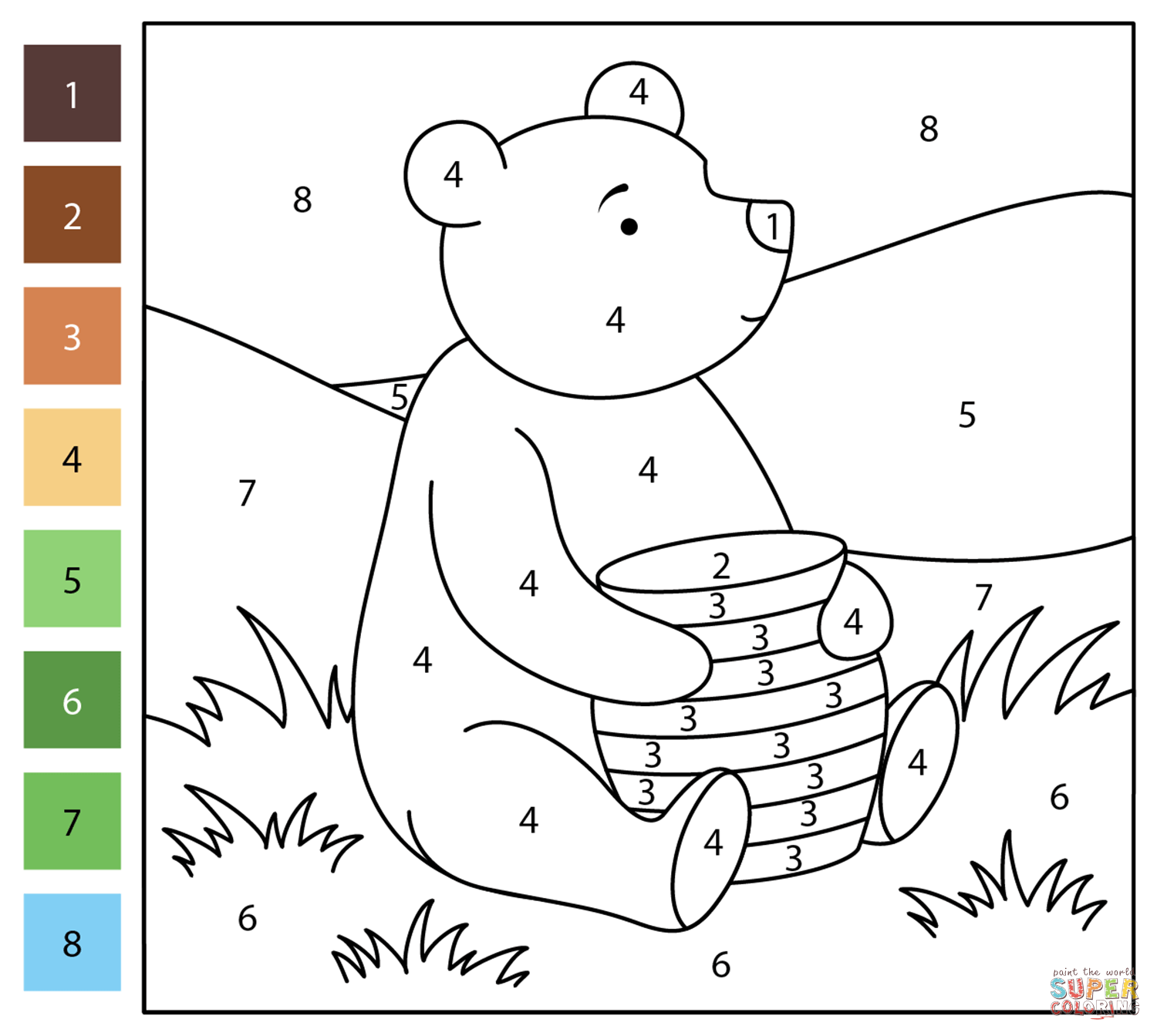 Winnie the pooh color by number free printable coloring pages