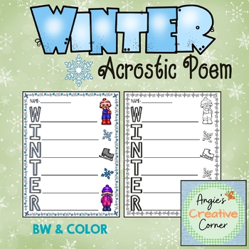 Winter acrostic poem by angies creative corner tpt