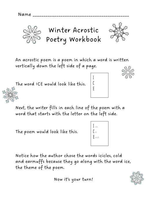 Winter acrostic poetry unit