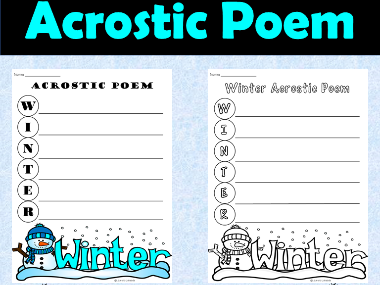 Winter acrostic poem template creative writing activity back to school fun teaching resources