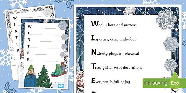 Winter acrostic poem template easy to print