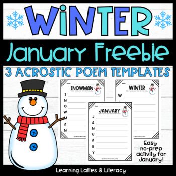 Free winter snowman january poem template acrostic poem poetry snow no prep poem template january writing activities winter literacy activities