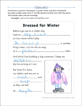 Dressed for winter poetry frame printable skills sheets