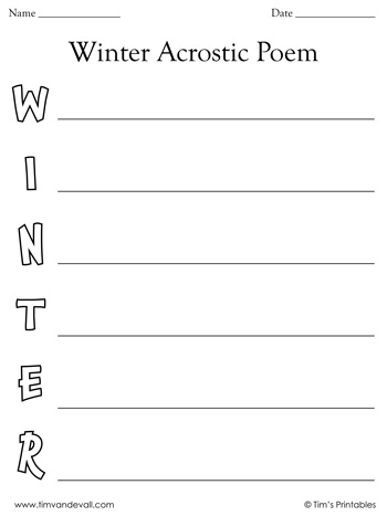 Winter acrostic poem template â tims printables