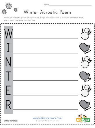 Winter acrostic poem worksheet all kids network