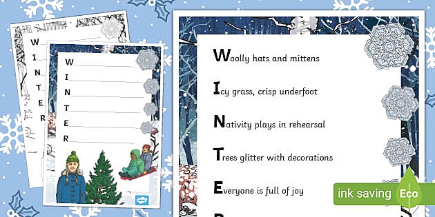 Winter acrostic poem example teacher made