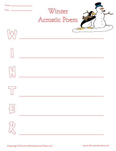 Winter acrostic poem template â creative winter writing activity for kids â tims printables