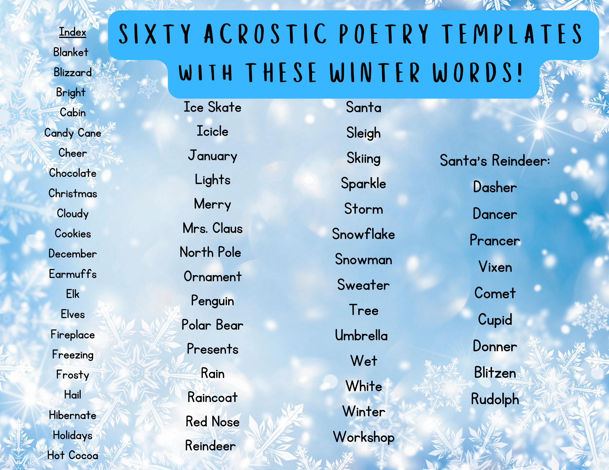 Winter christmas acrostic poetry download now