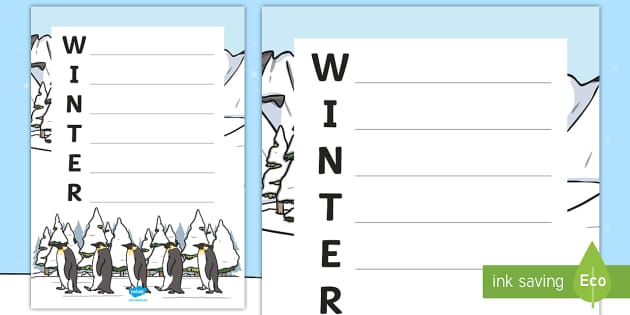 Winter acrostic poem template easy to print