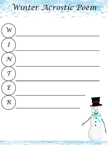 Winter acrostic poem template teaching resources