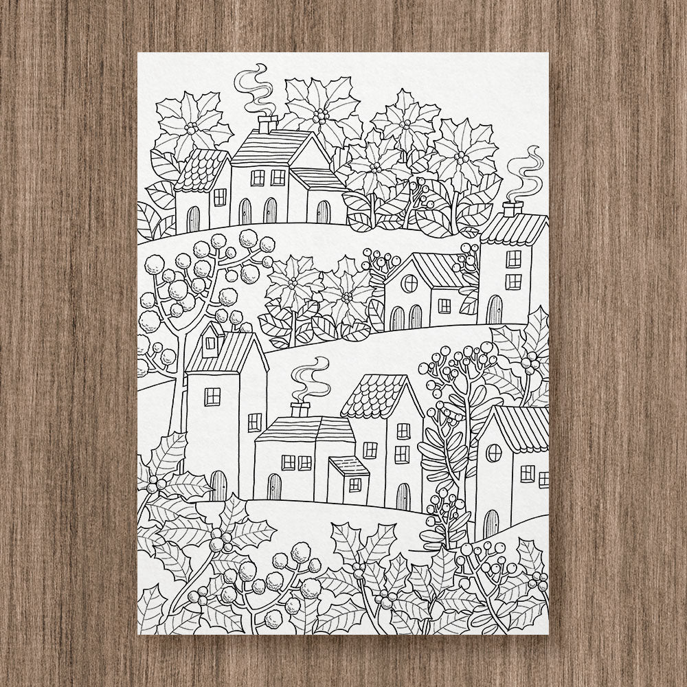 Winter village coloring page â grifik