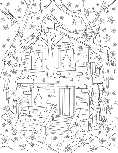 Winter House Printable Adult Coloring Page From Favoreads coloring