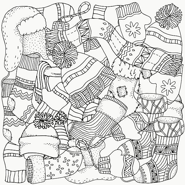 Pattern for coloring book winter sketches stock illustration